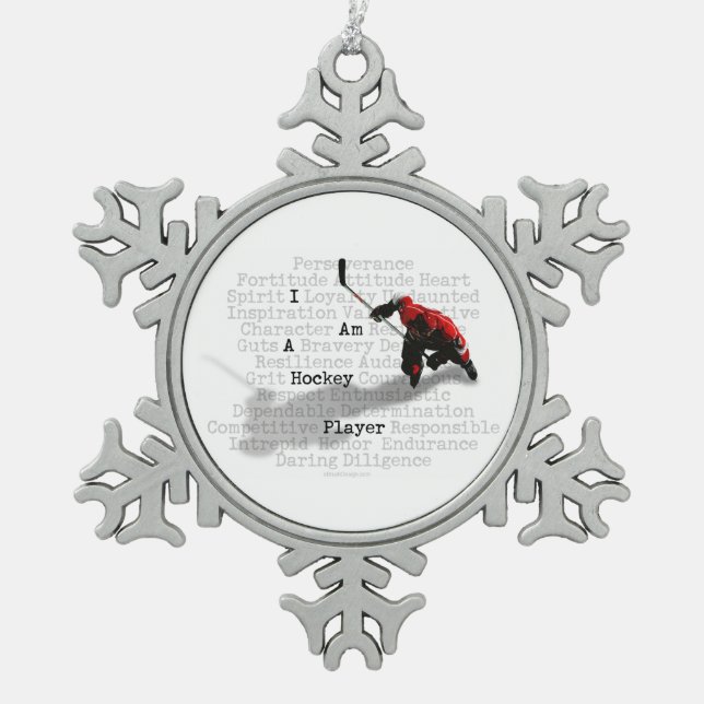 I am a Hockey Player Snowflake Pewter Christmas Ornament (Front)