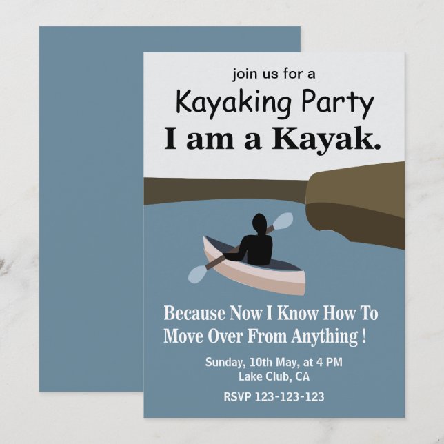 I am A Kayak Kayaking Party Invitation (Front/Back)