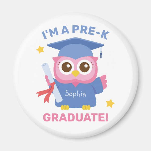I am a Pre-K Graduate, Cute Owl Graduate Name Magnet (Front)