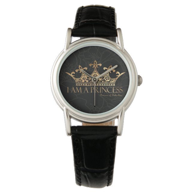 I Am A Princess w/Crown  Women's Classic Leather Watch (Front)