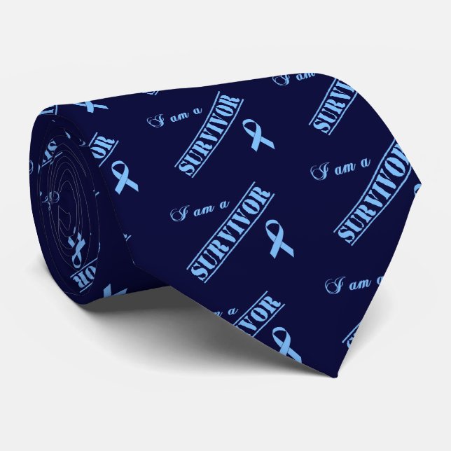 I am a Survivor - Light Blue Ribbon Tie (Rolled)