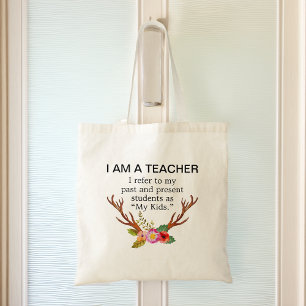 I Am A Teacher Deer Antlers Floral Tote Bag