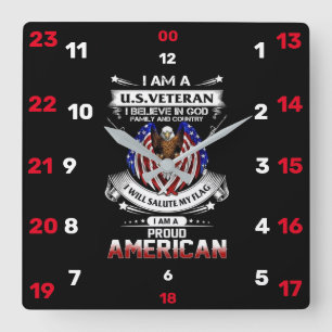 I AM A VETERAN SQUARE WALL CLOCK