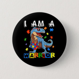 I Am A Warrior Autism Awareness Dinosaur Heart Puz 6 Cm Round Badge