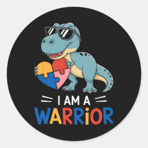 I Am A Warrior Autism Boys Family Dinosaur Autism Classic Round Sticker