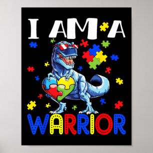 I Am A Warrior Autism Boys Family Dinosaur Autism Poster
