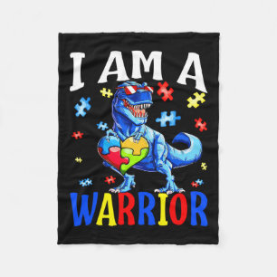 I Am A Warrior Autism Family Dinosaur Autism Aware Fleece Blanket
