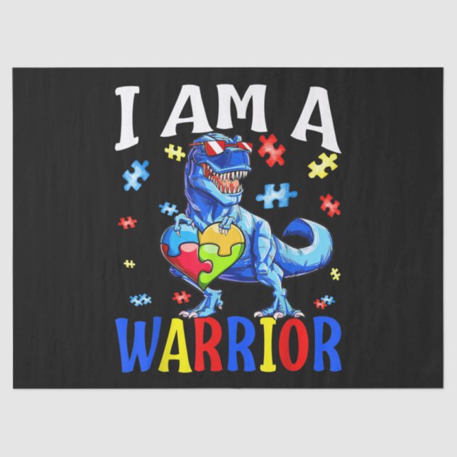 I Am A Warrior Autism Family Dinosaur Autism Tissue Paper (Front)
