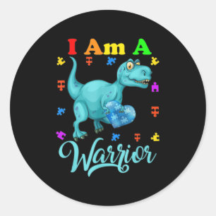 I Am A Warrior Autism Family TRex Dinosaur Autism Classic Round Sticker