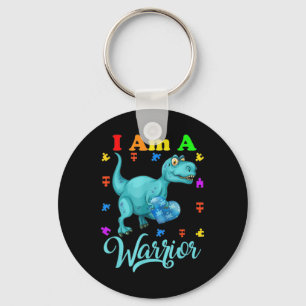 I Am A Warrior Autism Family TRex Dinosaur Autism Key Ring
