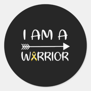 I Am A Warrior Childhood Cancer Awareness Gold Rib Classic Round Sticker