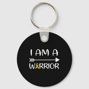 I Am A Warrior Childhood Cancer Awareness Gold Rib Key Ring