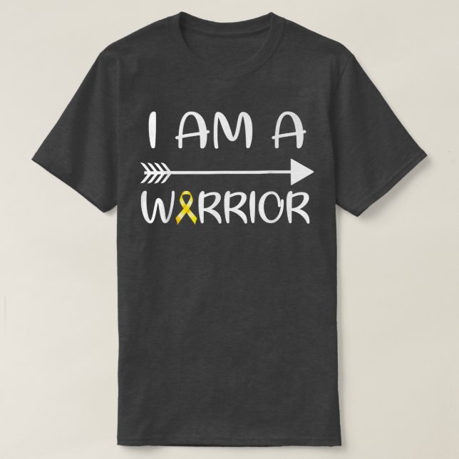 I Am A Warrior Childhood Cancer Awareness Gold Rib T-Shirt (Design Front)