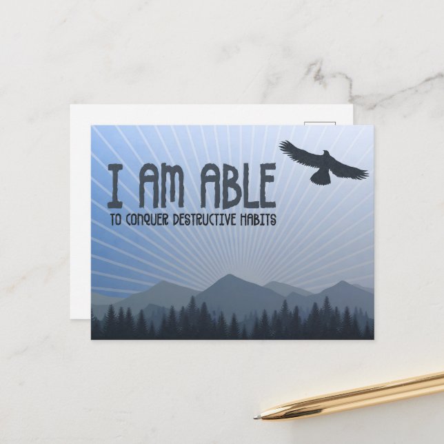 "I am able to conquer" Motivation Affirmation Postcard (Front/Back In Situ)