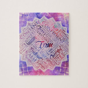 I am Affirmations Word Cloud Art in lotus Jigsaw Puzzle