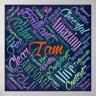 I am Affirmations Word Cloud Art Poster