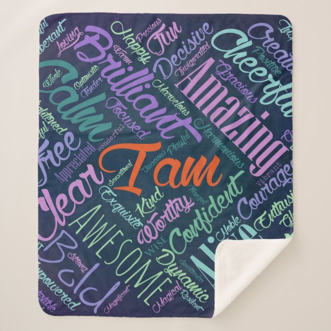 I am Affirmations Word Cloud Art Sherpa Blanket (Front)