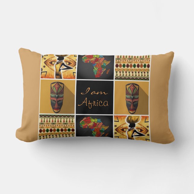 I Am Africa Pattern Print Collage Lumbar Cushion (Front)