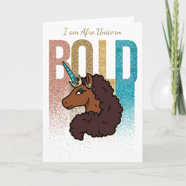 I am Afro Unicorn | Bold Glitter Design Card (Front)