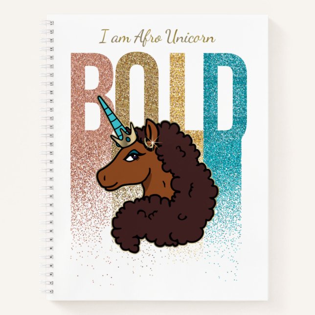 I am Afro Unicorn | Bold Glitter Design Notebook (Front)