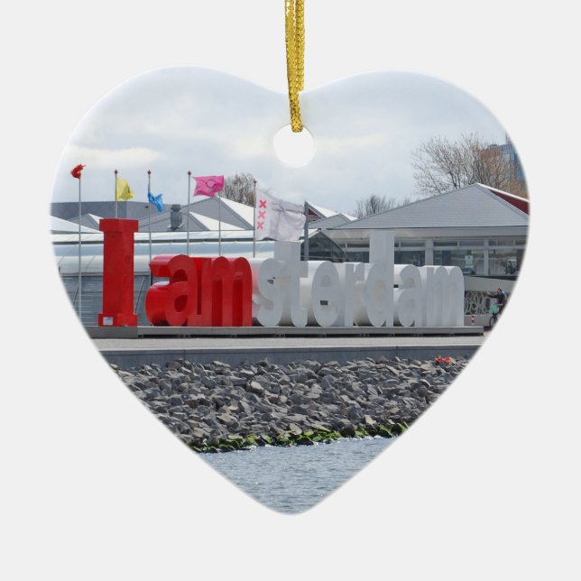 I am Amsterdam Sign, Netherlands Ceramic Tree Decoration (Front)