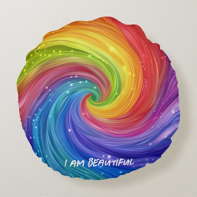 I Am Beautiful Digital Art Round Cushion (Back)
