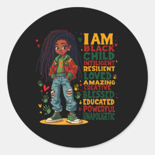 I Am Black Child History Month African Kids Girls  Classic Round Sticker