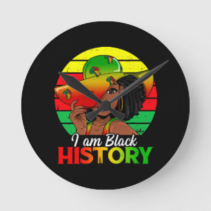 I Am Black History African America Round Clock