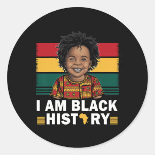 I Am Black History Afro Boy Little Melanin Prince Classic Round Sticker