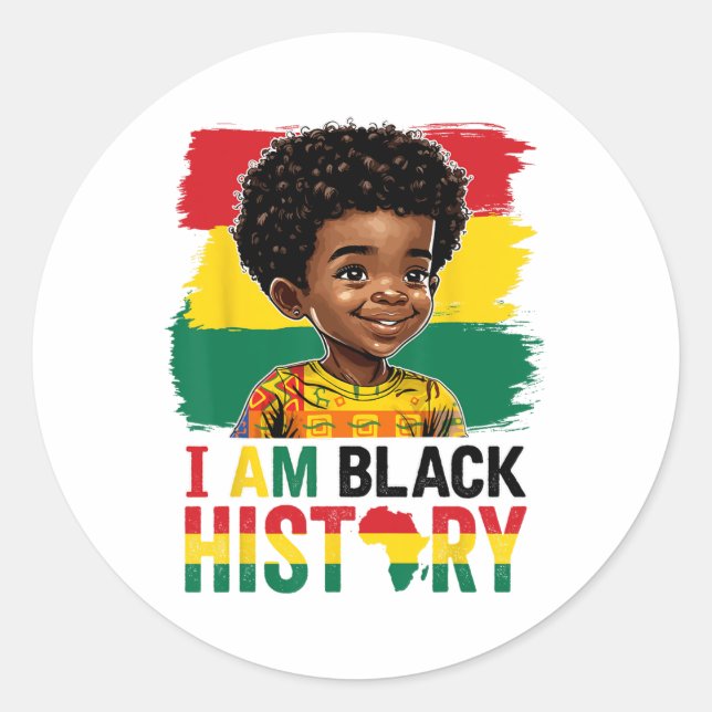 I Am Black History Afro Boy Little Melanin Prince  Classic Round Sticker (Front)