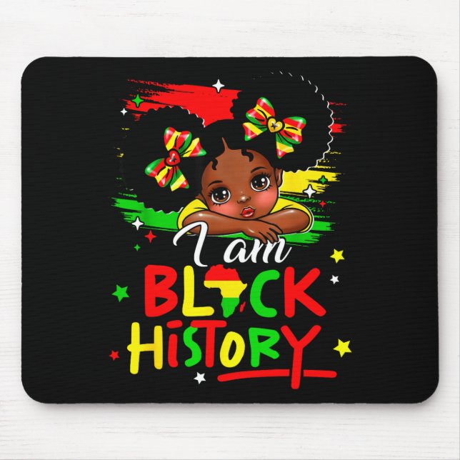 I Am Black History Afro Girl Little Melanin Prince Mouse Pad (Front)