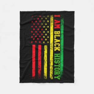 I Am Black History American Flag Vintage Black His Fleece Blanket