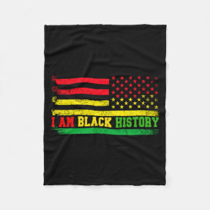 I Am Black History American Flag Vintage Black His Fleece Blanket