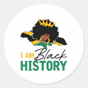I Am Black History Jamaica Queen And Jamaican Flag Classic Round Sticker