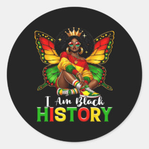 I Am Black History Month African American Butterfl Classic Round Sticker