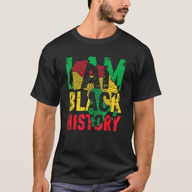 I Am Black History Month African American Flag Cel T-Shirt (Front)