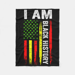 I Am Black History Month African American Flag Men Fleece Blanket