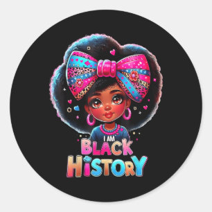 I Am Black History Month Black Melanin Girls Kids Classic Round Sticker