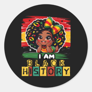 I Am Black History Month Black Melanin Kids Girl T Classic Round Sticker