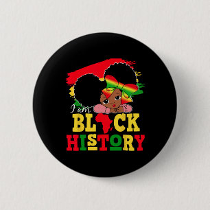 I Am Black History Month Cute Messy Bun Girl Kids 6 Cm Round Badge