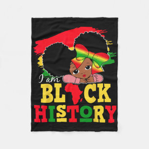 I Am Black History Month Cute Messy Bun Girl Kids Fleece Blanket
