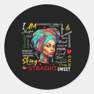 I Am Black History Month Women Girl Afro Black Que Classic Round Sticker