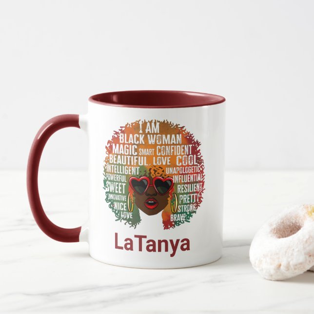 I Am Black Woman Magic Maroon Mug (With Donut)