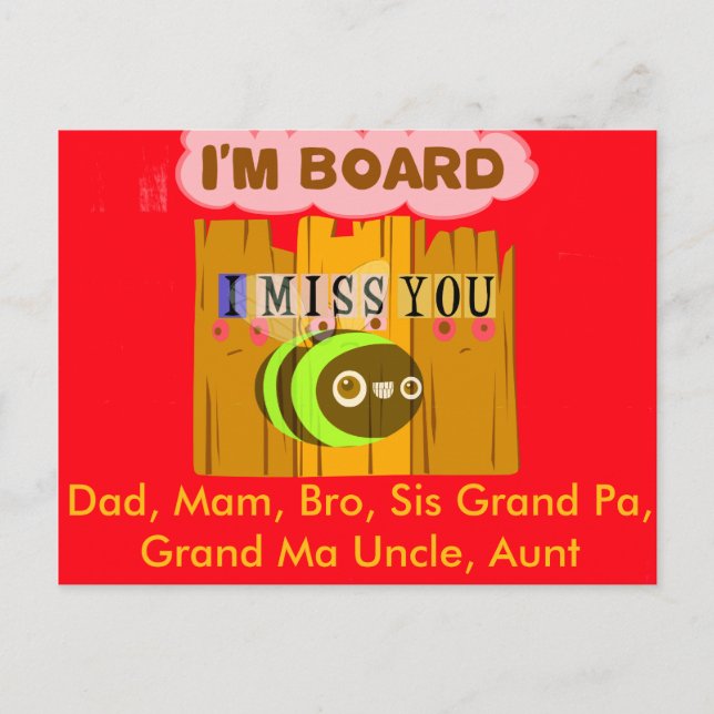 I Am Board, I Miss You Bee Art Print/Graphic Postcard (Front)