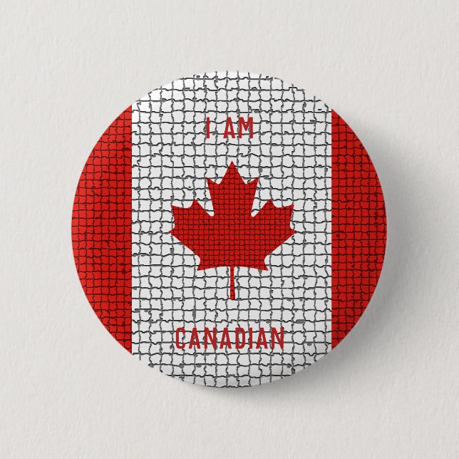 I AM CANADIAN Red and White Mosaic Flag 6 Cm Round Badge (Front)