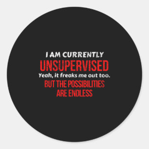 I Am Currently Unsupervised Adult Humour Novelty T Classic Round Sticker