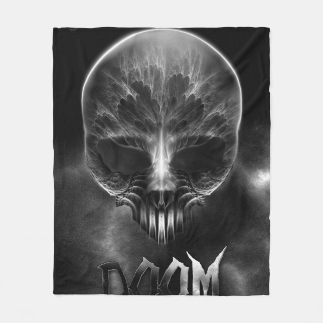 I Am Doom Fractal Skull Fleece Blanket (Front)