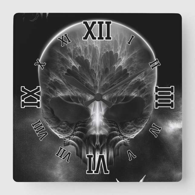 I Am Doom Fractal Skull Square Wall Clock (Front)