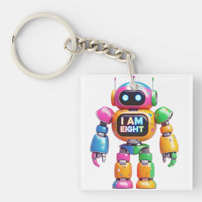 I Am Eight Robot for Kids 8th Birthday Robot Boy Key Ring (Front)