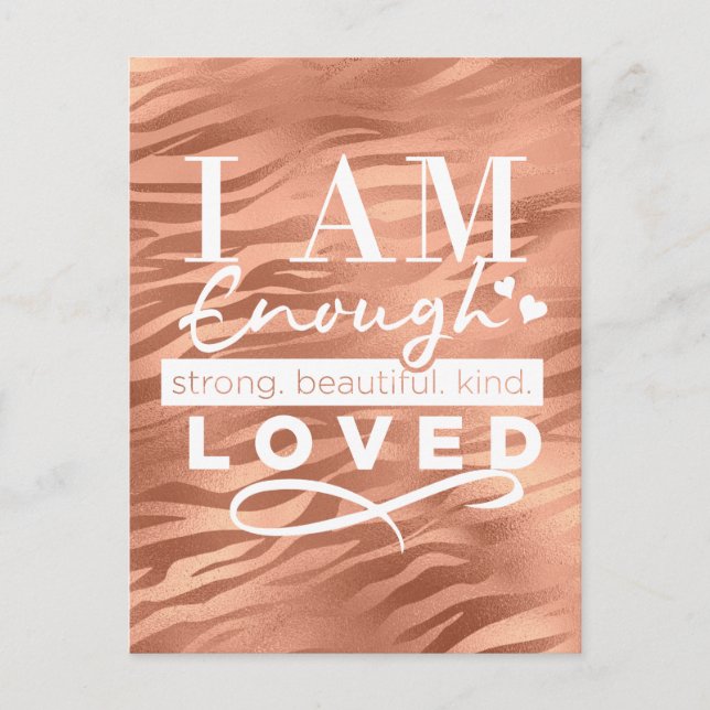 I Am Enough Peach Sparkle Tiger Print  Postcard (Front)